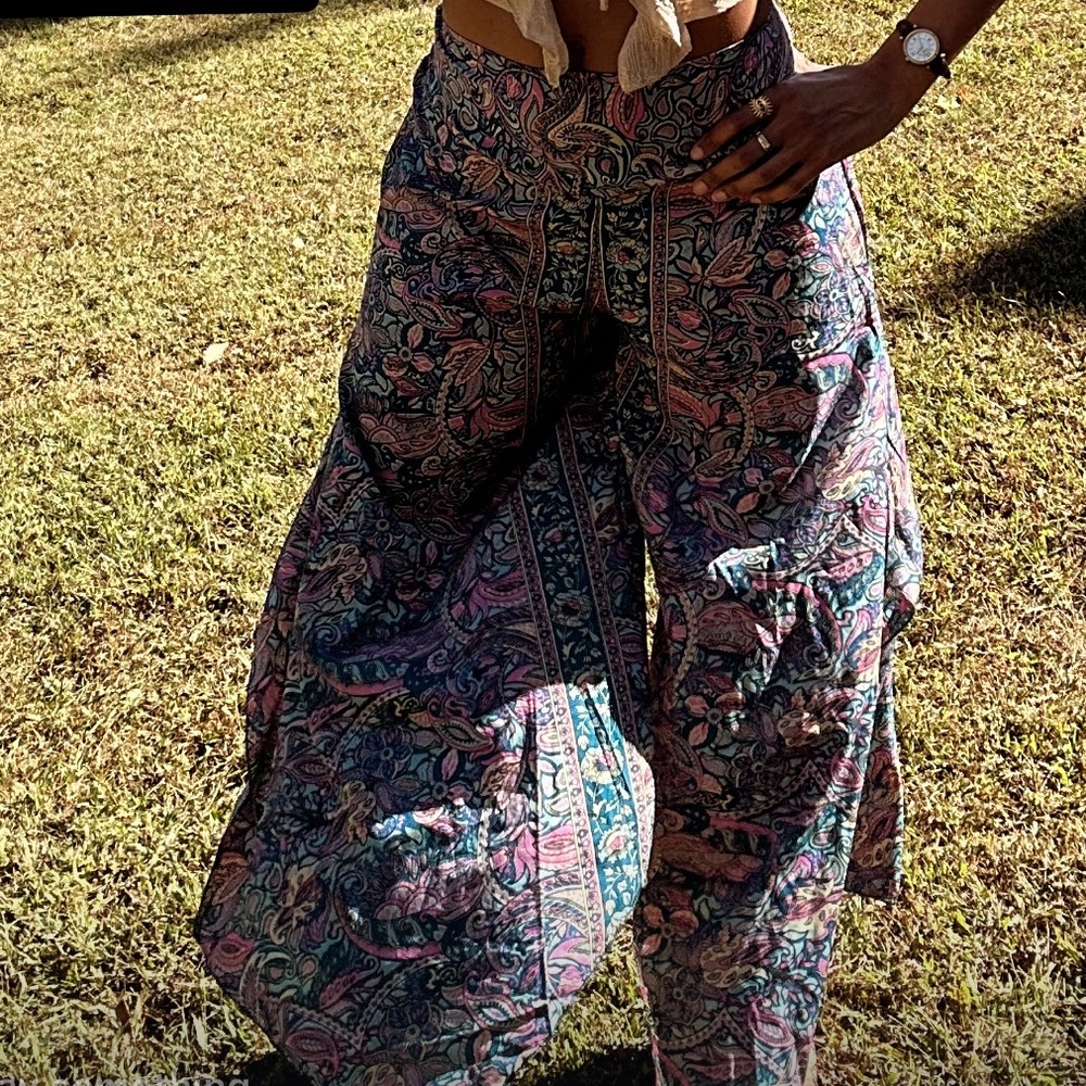 Colorful Paisley Wide-Leg Pants